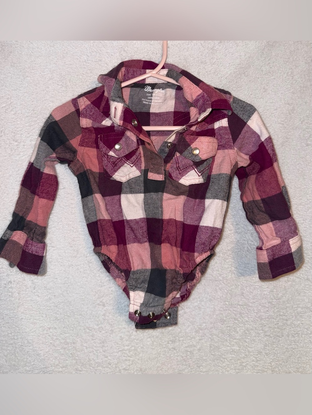 Wrangler 3-6 months pink plaid long sleeve onesie